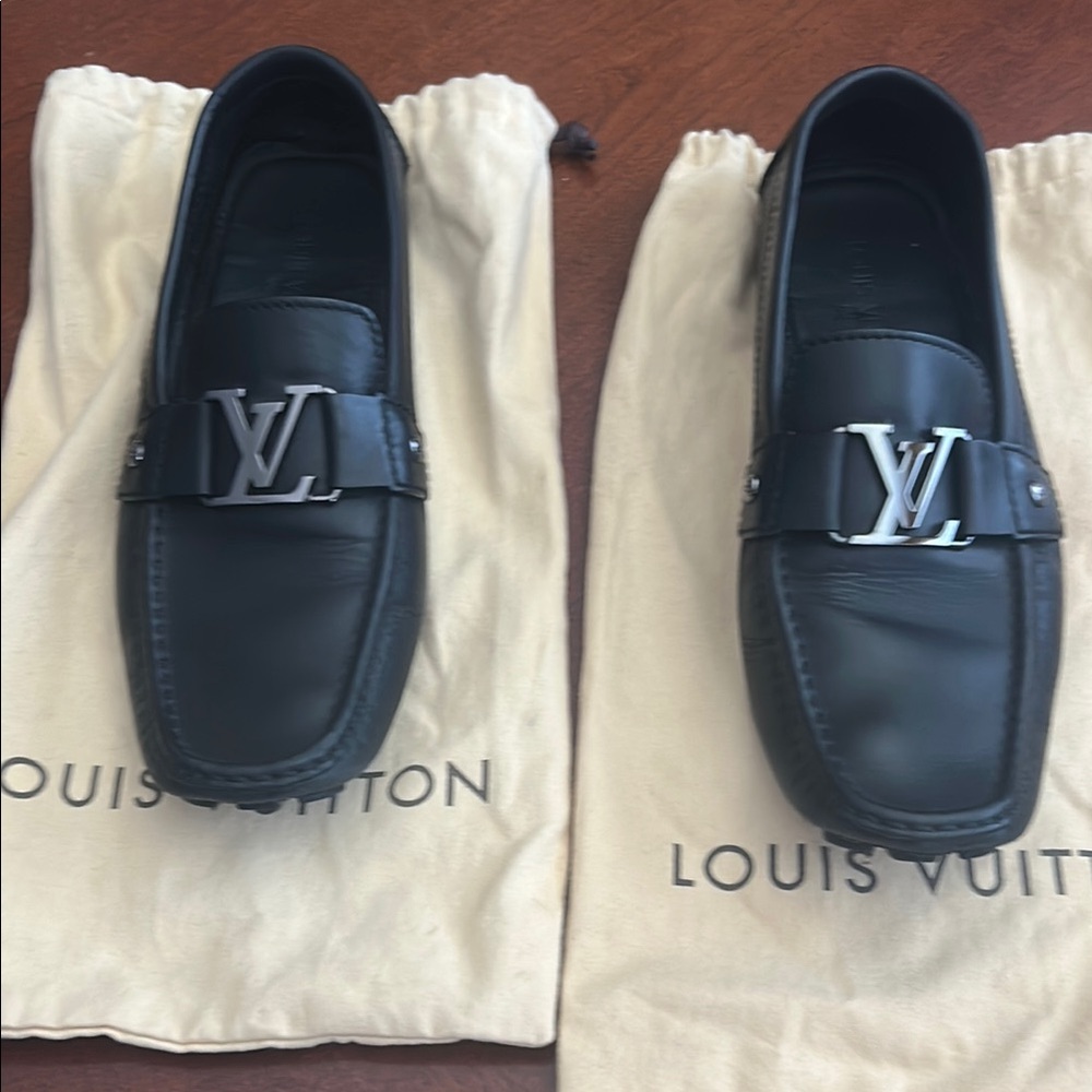 Louis Vuitton Black Leather Loafers with LV Logo